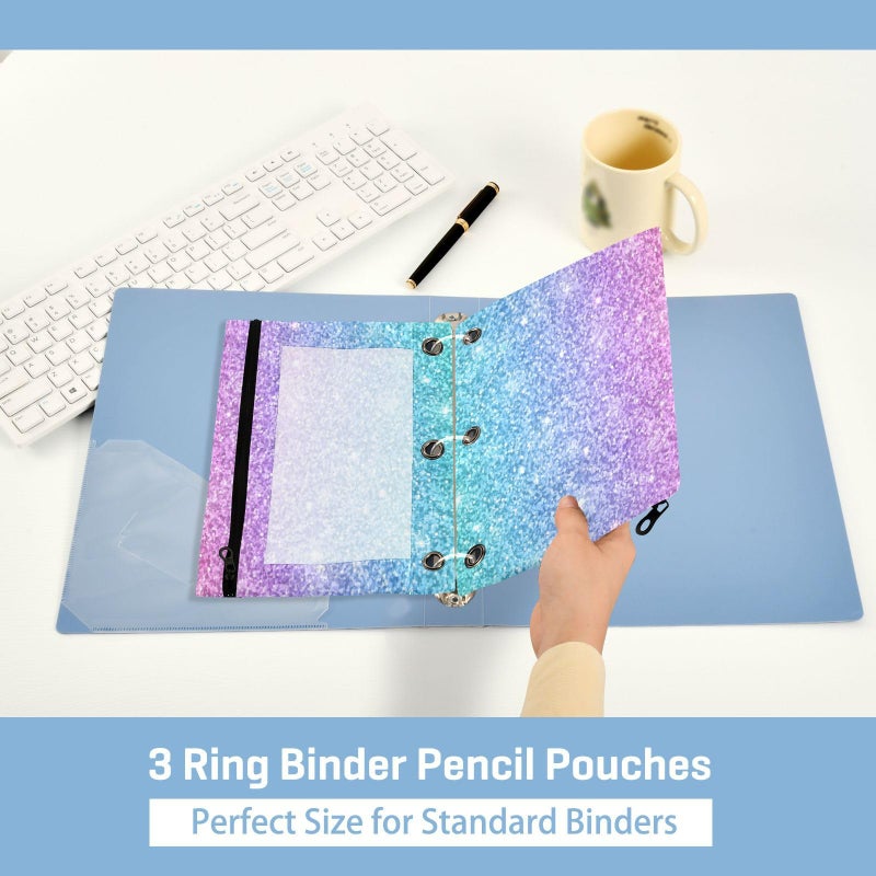Kcldeci Pencil Pouch for 3 Ring Binder  Pink Blue Glitter Binder Pouches with Zipper Bulk  Pen Holder Case with Clear Window School Class Office Organizers  2Pack - Image 5